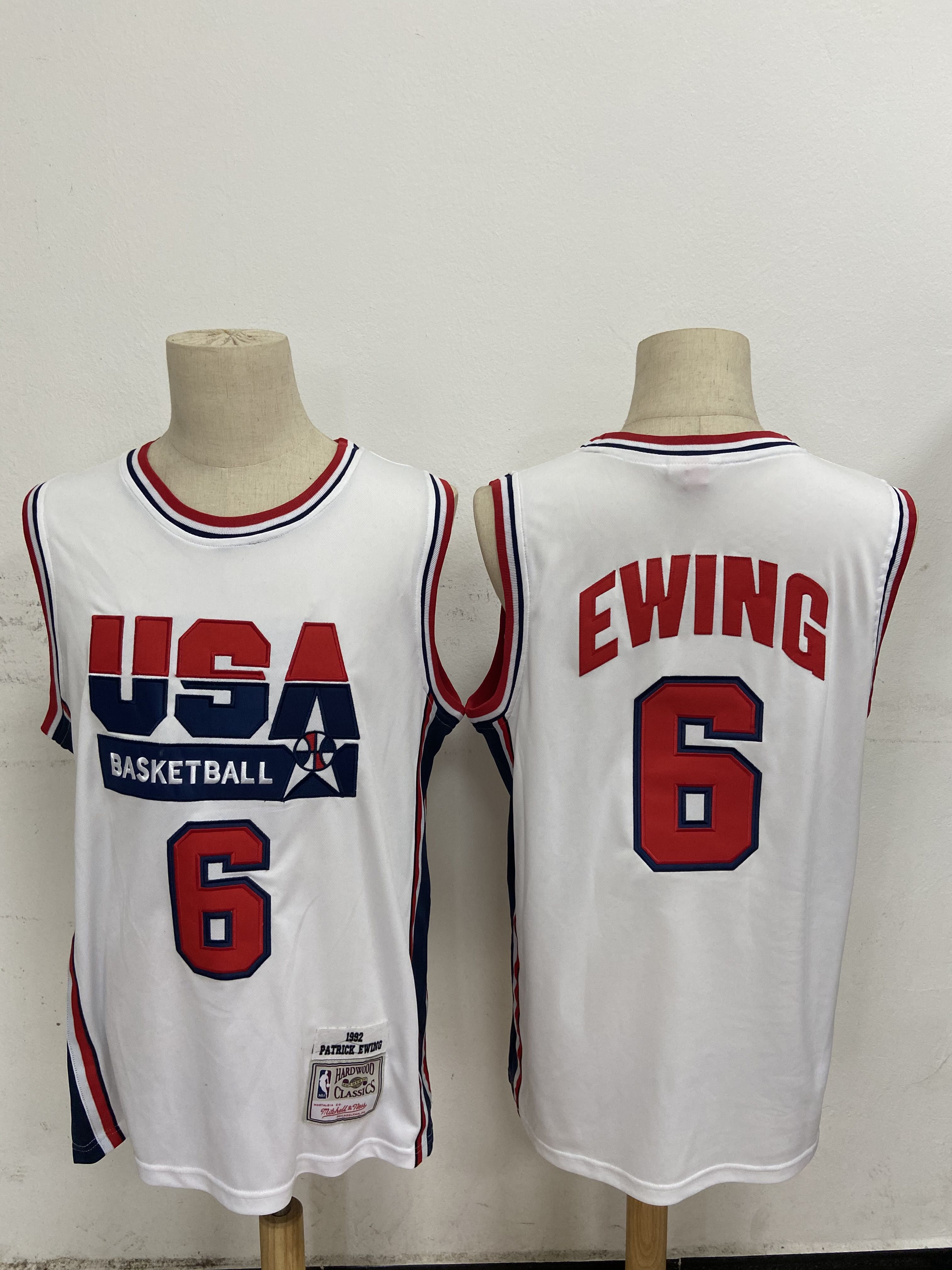 Men USA Basketball #6 Ewing White Stitched Throwback NBA Jersey